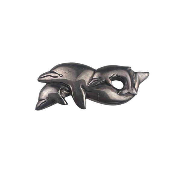 Sue B. Sterling Silver Brooch Jumping Dolphins - Picture 1 of 10